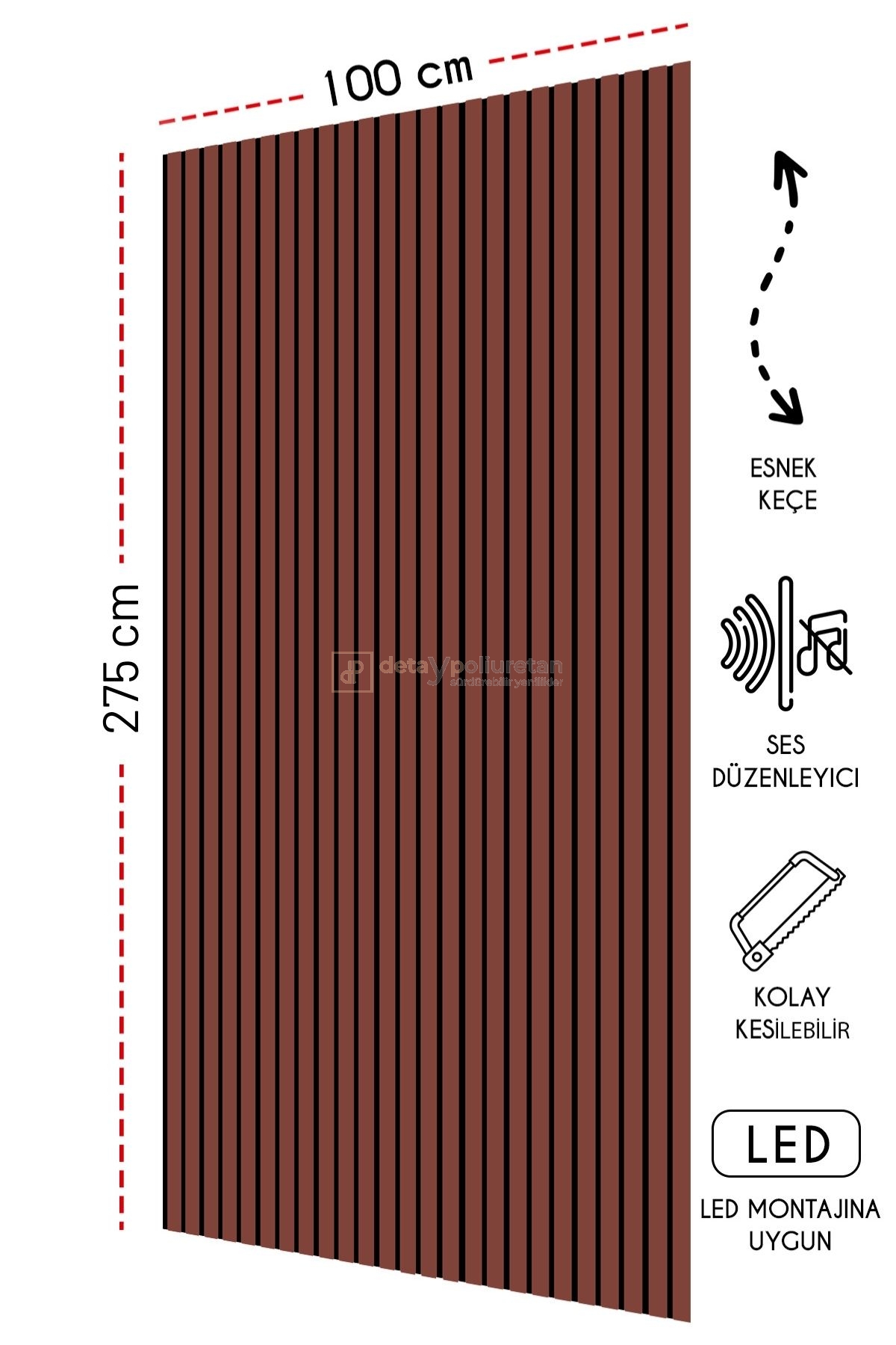 Mdf Ahşap Akustik Duvar Paneli Kiremit 100*275 cm