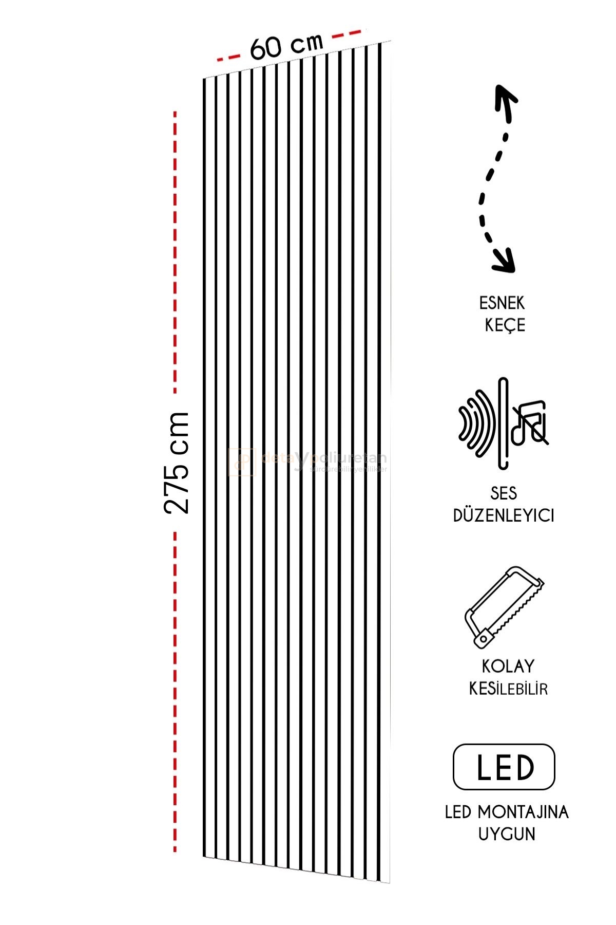 Mdf Ahşap Akustik Duvar Kaplama Paneli -60x275 cm -Beyaz