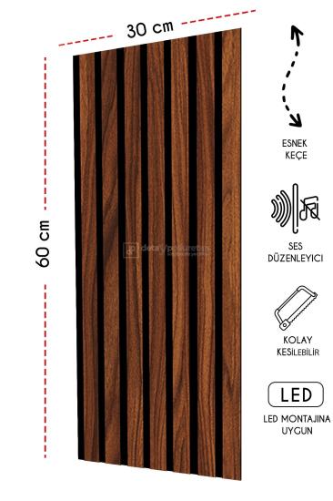 30x60 cm Mdf Ahşap Akustik Duvar Kaplama Paneli -Polisander