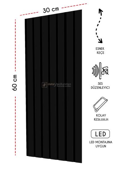 30x60 cm Mdf Ahşap Akustik Duvar Kaplama Paneli -Siyah