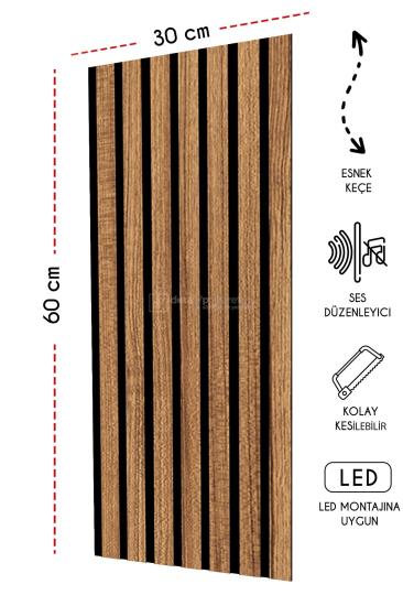 30x60 cm Mdf Ahşap Akustik Duvar Kaplama Paneli - Teak