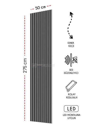 Mdf Ahşap Akustik Duvar Paneli 50x275 cm (Antrasit)