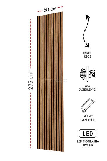 Mdf Ahşap Akustik Duvar Paneli 50x275 cm (Teak)