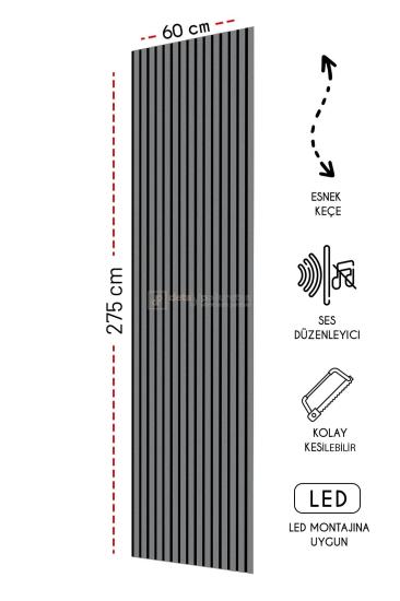 Mdf Ahşap Akustik Duvar Kaplama Paneli -60x275 cm -Antrasit