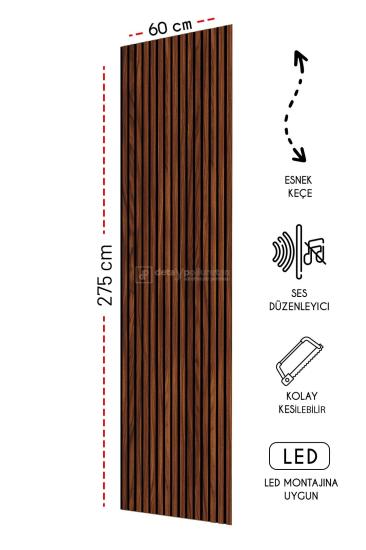 Mdf Ahşap Akustik Duvar Kaplama Paneli -60x275 cm -Polisander