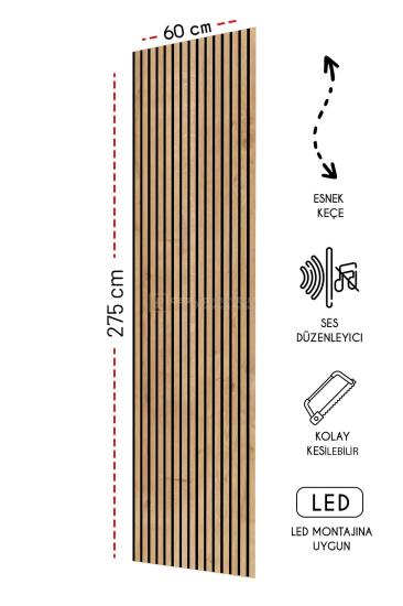 Mdf Ahşap Akustik Duvar Kaplama Paneli -60x275 cm -Safir Meşe
