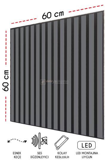 60x60 cm Mdf Ahşap Akustik Duvar Kaplama Paneli -Antrasit