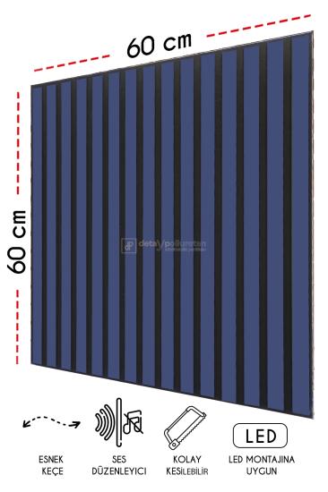 60x60 cm Mdf Ahşap Akustik Duvar Kaplama Paneli - İzlanda Mavi