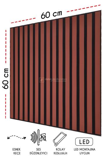 60x60 cm Mdf Ahşap Akustik Duvar Kaplama Paneli -Kiremit