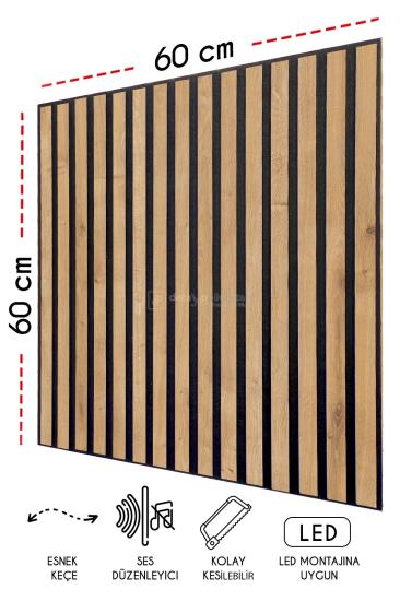 60x60 cm Mdf Ahşap Akustik Duvar Kaplama Paneli - Safir Meşe
