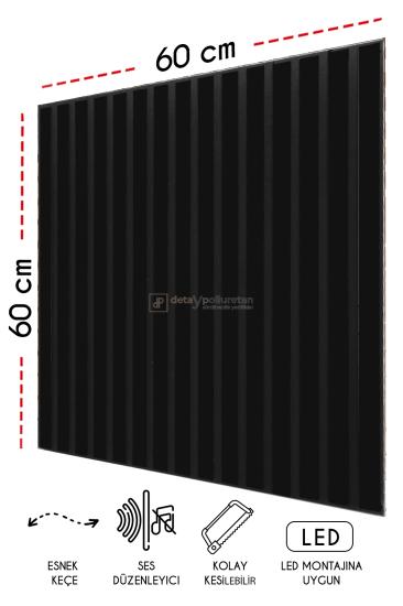 60x60 cm Mdf Ahşap Akustik Duvar Kaplama Paneli - Siyah